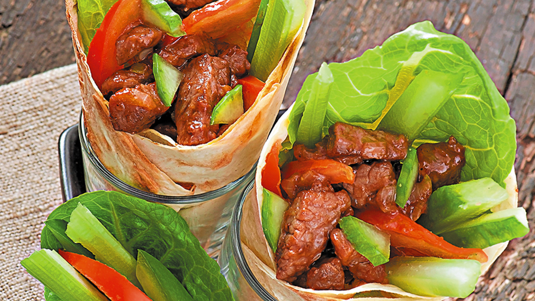 Wraps de Cerdo con Lechuga y Tomate